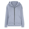 thumbnail image 6 of jtjvou Hooded Long Sleeve Zipper Sweatshirt Casual Pullover Blouse Soft Comfortable Solid V-Neck Stylish Tops Winter Fall Daily Wear Gray S, 6 of 7