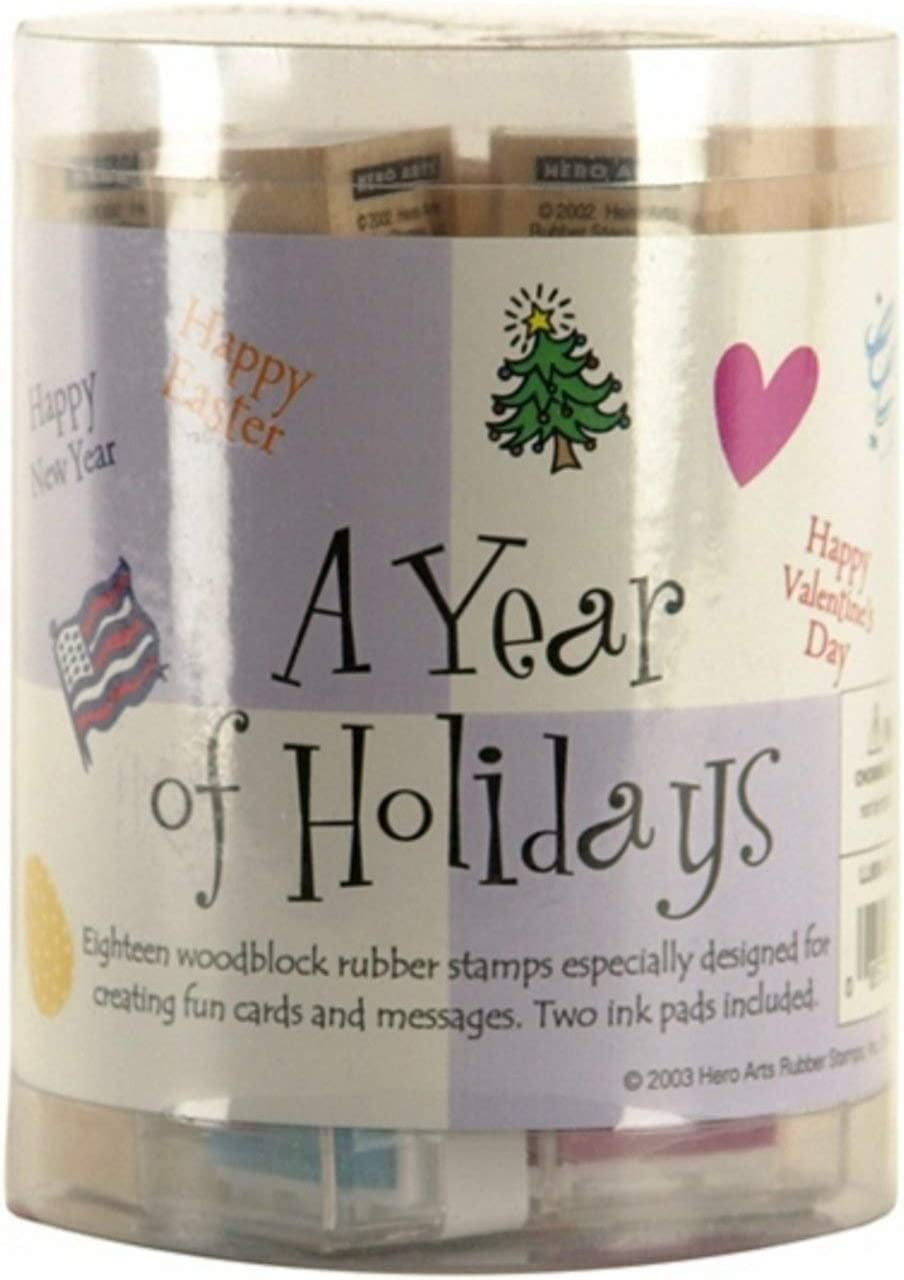 Hero Arts Woodblock Stamp Set, A Year of Holidays Ink N Stamp
