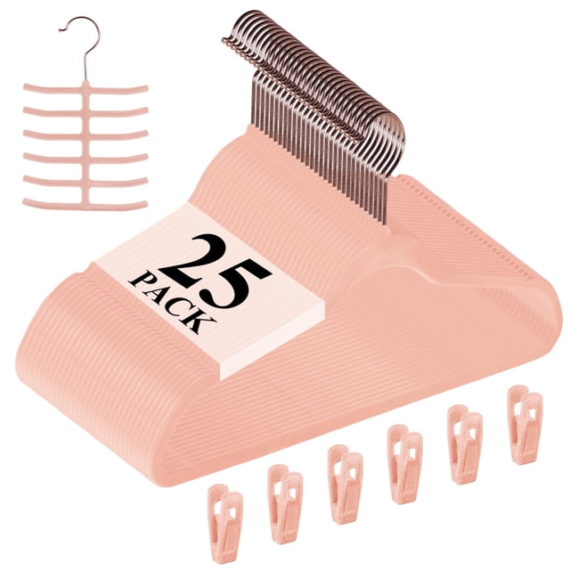 Perchas de Terciopelo Premium VECELO para Trajes (Paquete de 25) Rosadas