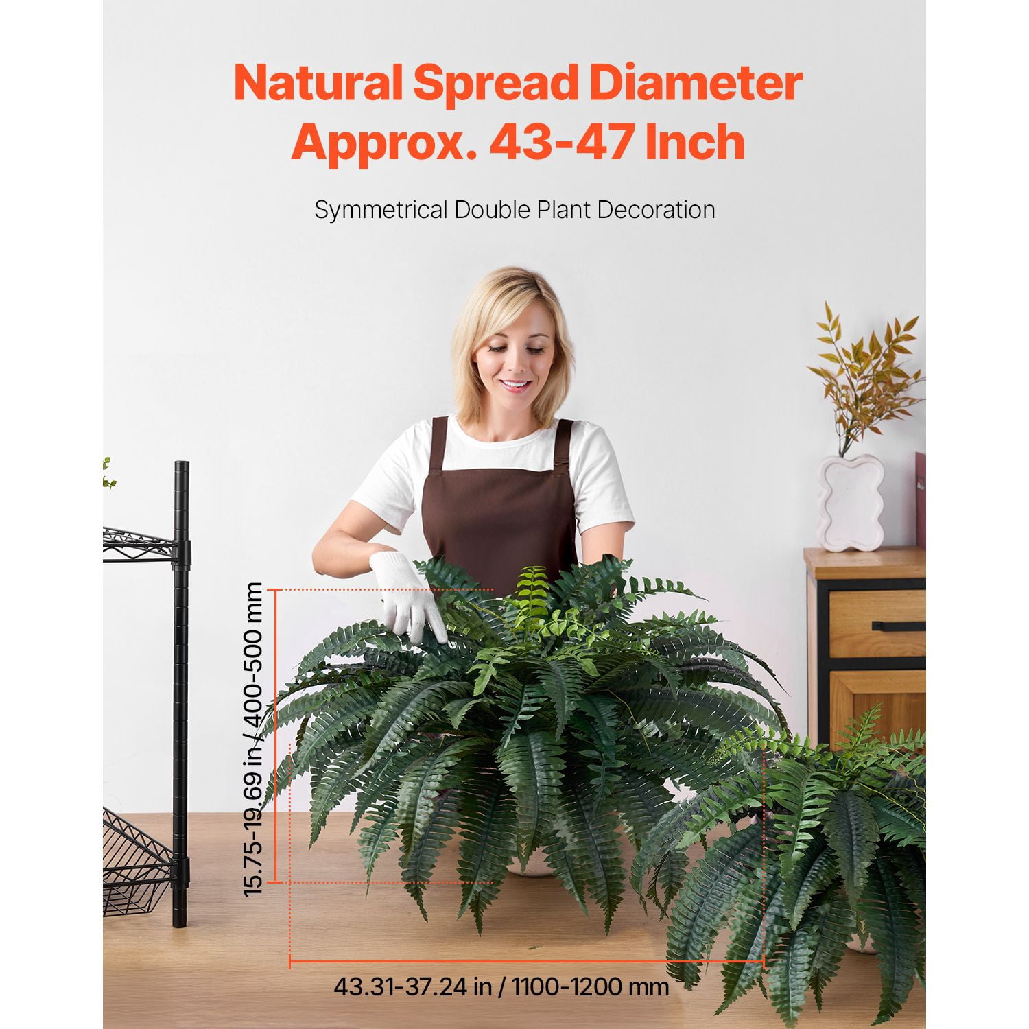 Artificial Fern 2-Pack, 43-47 Inch Lifelike PE and Silk Plant, Dense Branches, Hang or Lay Flat, Weather-Resistant, Low Maintenance for Indoor and Outdoor Decor