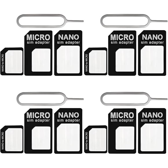 WOLMIK 4 in 1 Nano SIM Card Adapter 4 Set SIM Card Adapter Sim Adapter Set Sim Card Adapter with SIM Ejector Pin Compatible with Mobile Phone