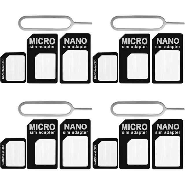 WOLMIK 4 in 1 Nano SIM Card Adapter 4 Set SIM Card Adapter Sim Adapter Set Sim Card Adapter with SIM Ejector Pin Compatible with Mobile Phone