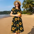 thumbnail image 4 of Salouo Sunflowers3 for Women's Short Sleeve Summer Dress, Pleated Loose Swing Knee Length Dresses with Pockets, 4 of 6