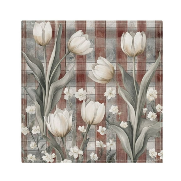 Qxltty White Tulip Flowers Napkins 20×20in Perfect for Parties Dinners Weddings Cocktail Housewarming Cloth Napkins Set of 6
