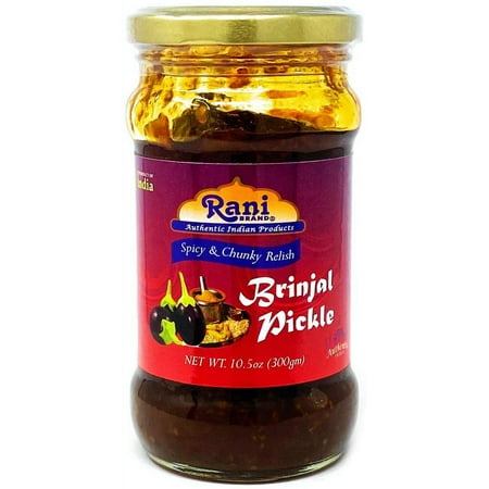 Rani Brinjal (Eggplant) Pickle Mild (Achar, Spicy Indian Relish) 10.5oz (300g) Glass Jar ~ Vegan | Gluten Free | NON-GMO | No Colors | Popular Indian Condiment, Indian Origin