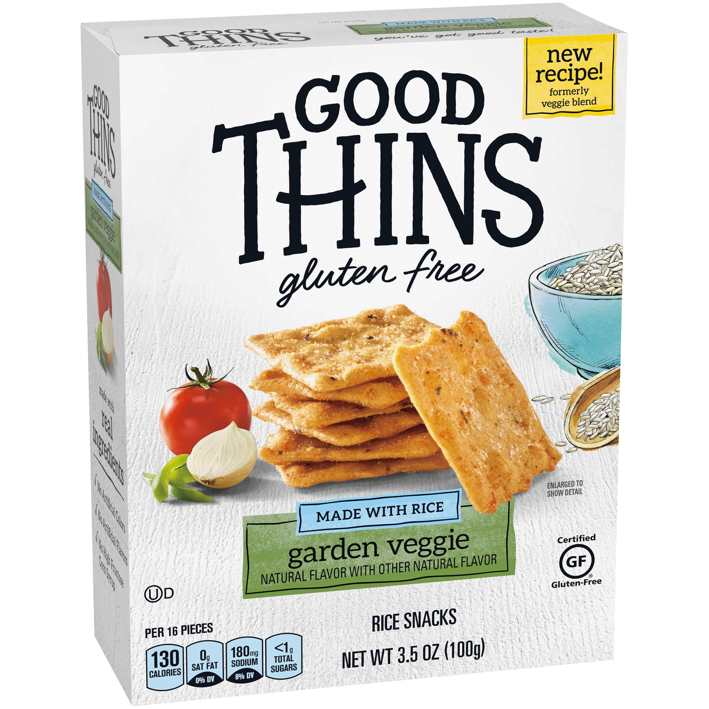 Good Thins Garden Veggie Rice Snacks Gluten Free Crackers, 3.5 oz (Pack of 8)