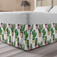 thumbnail image 1 of Cactus Bed Skirt, Vases and Pots with Flowers Cartoon Drawing Colorful Summer Plants Design, Elastic Bedskirt Dust Ruffle Wrap Around for Bedding Decor, 4 Sizes, Peach Pink Green, by Ambesonne, 1 of 2