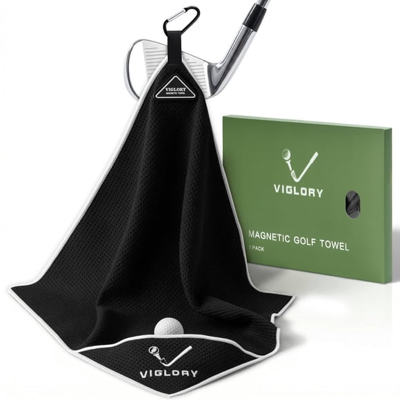Toalla de golf magnética VIGLORY 45x45 cm con bolsillo de limpieza, negra