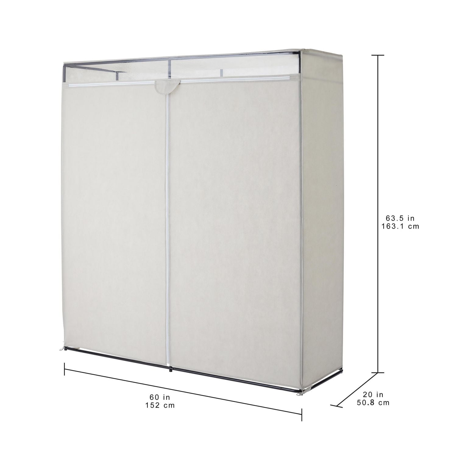 Mainstays All-Metal 60-inch Closet, Extra Wide Single Steel Tier Zippered Clothes Closet, Bedroom, Grey Pumice, Item size: 60 in. W x 20 in. D x 63.5 in. H
