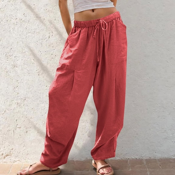 BLCHUNen Workout Pants for Women Drawstring Elastic Waist Casual Lightweight Loose Breathable Sweatpants with Pockets