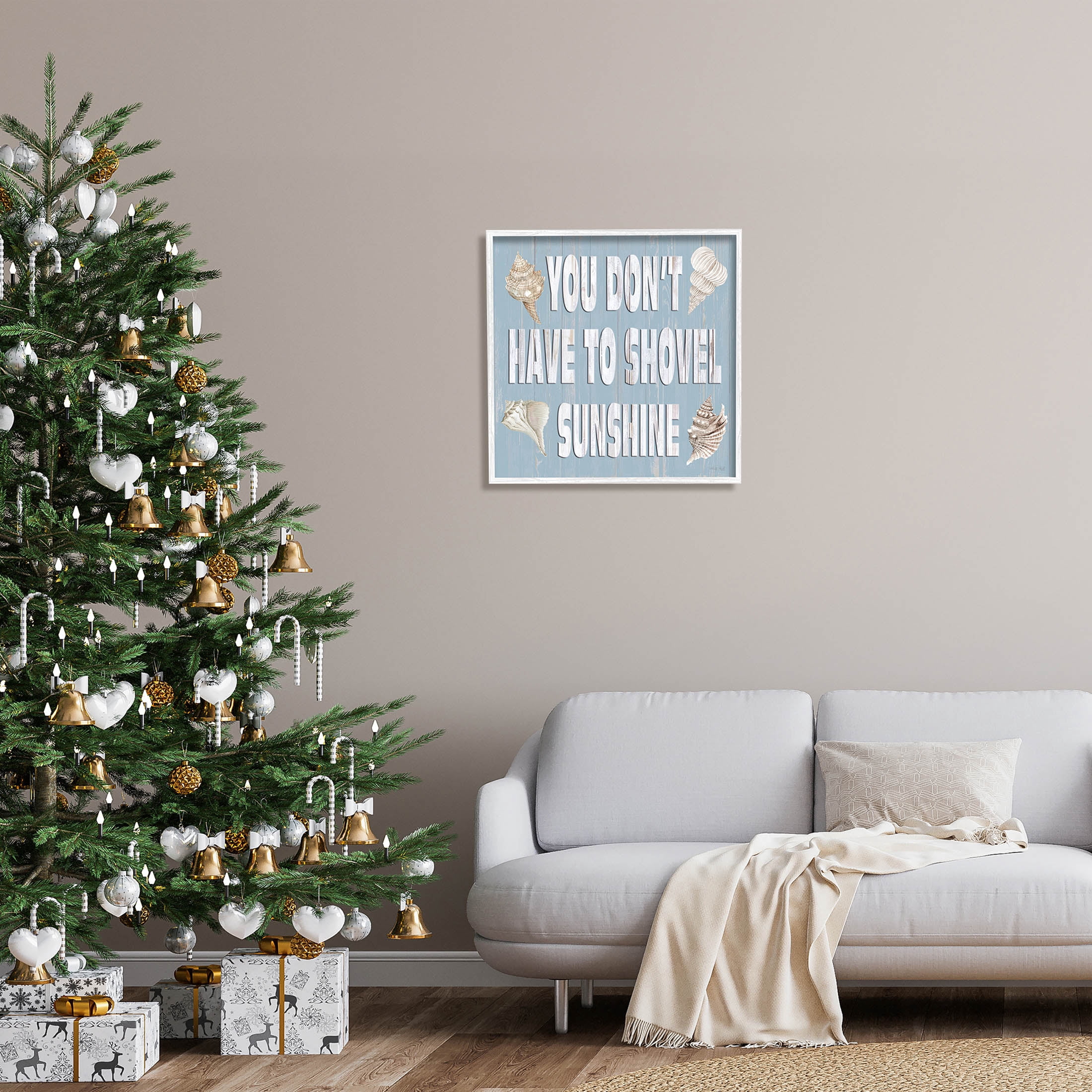 You Don't Have To Shovel Sunshine Phrase Holiday Graphic Art White Framed Art Print Wall Art