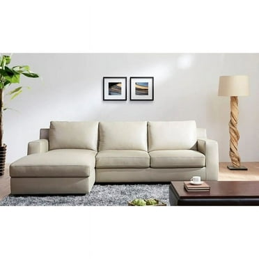 Jenny Beige Leather Sectional Sleeper With Storage in Chaise, Right Hand Facing