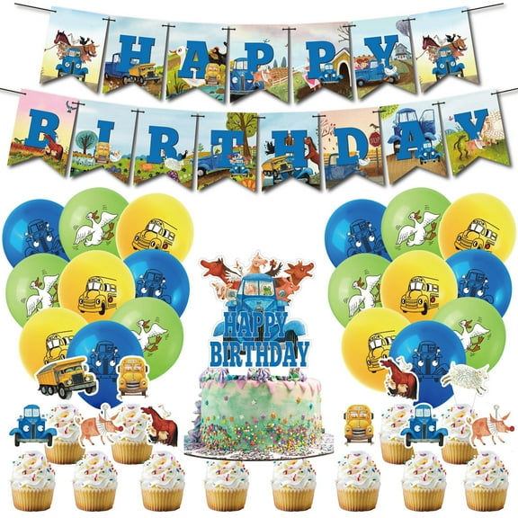 32 PCS For Little Blue Truck Cartoon Themed Party Decorations and Favors Set – Banner, 18 Balloons and 13 Cupcake Toppers for Celebration Birthday Parties Supplies
