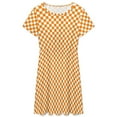 thumbnail image 3 of Orange And White Check Dress Summer Street Style Dresses Female Short Sleeve Printed Sundress, 3 of 7