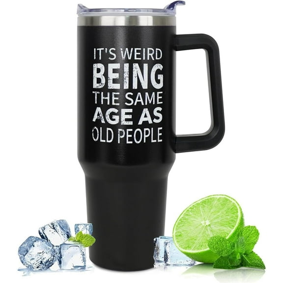 Gifts for Men, 40 oz Tumbler with Handle and Straw - It''s Weird Being The Same Age As Old People - Birthday Gifts for Him, Husband, Grandpa, Dad, Father -Husband Him 40th 50th 60th 70th