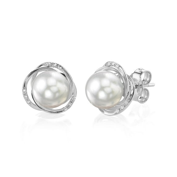 14K Gold Japanese White Akoya Cultured Pearl and Diamond Lexi Earrings