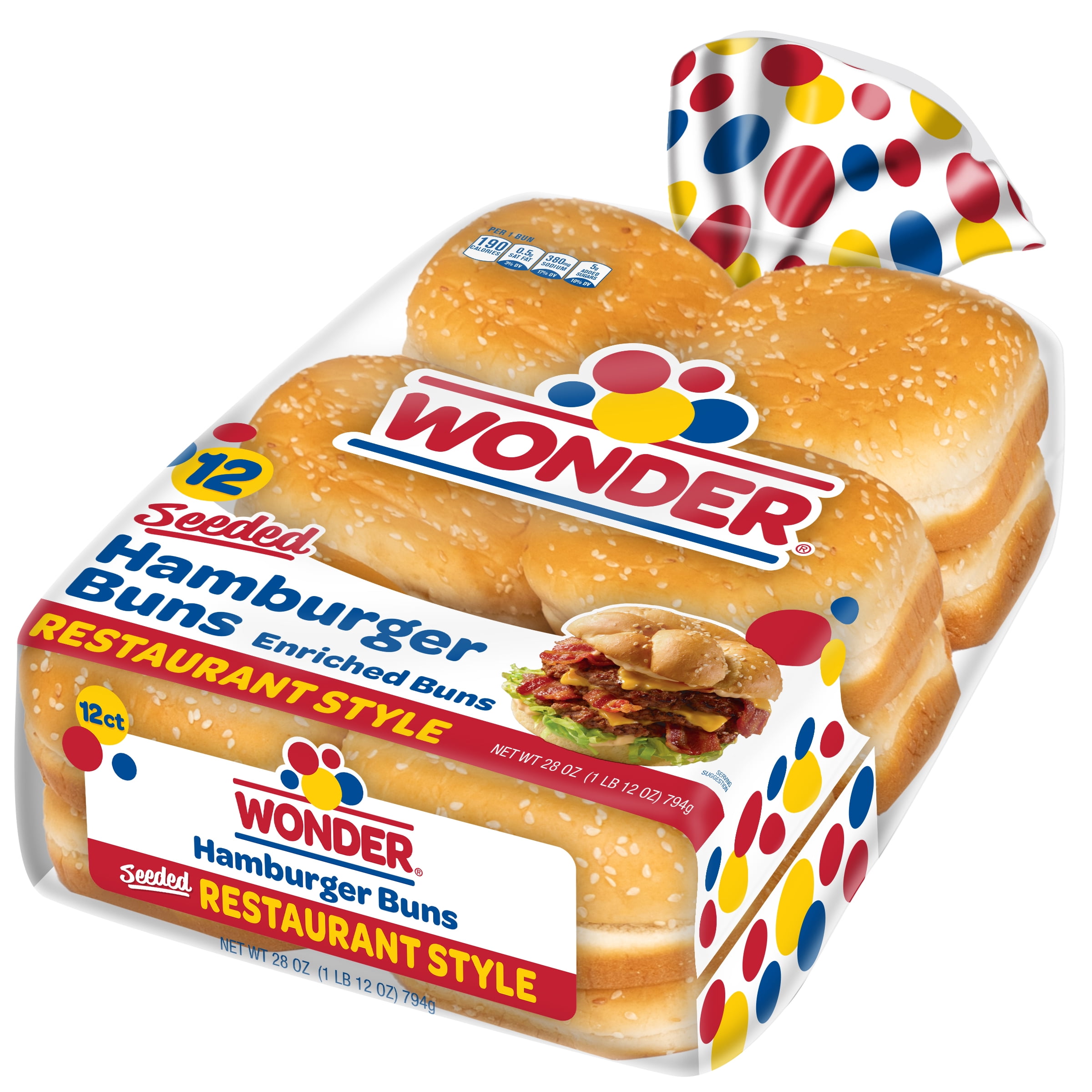 Wonder Restaurant Style Seeded Hamburger Buns, 12 Ct, Shelf-Stable