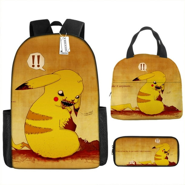3 unids set ninos Pokemon Pikachu mochila bonita estuche de lapices bolsa de almuerzo arnes de cojin de aire impermeable proteccion de la columna vertebral mochila escolar hola suerte unisex Walmart e...