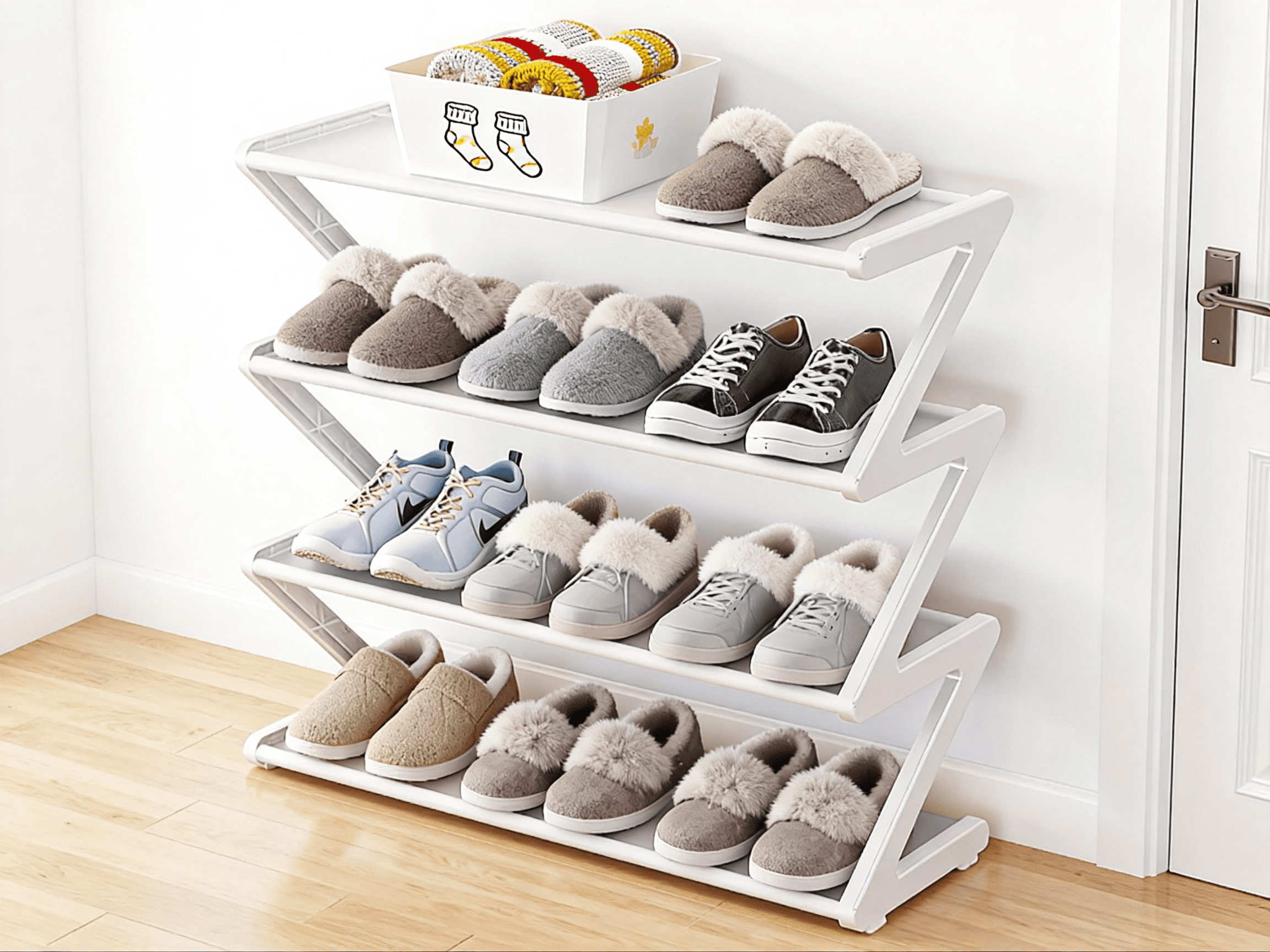-Use Shoe Rack with Z-Shaped Layer Assembly for Home and Dormitory Storage Sturdy Polyester Construction Non- Space-Saving Organizer and Display Shelf