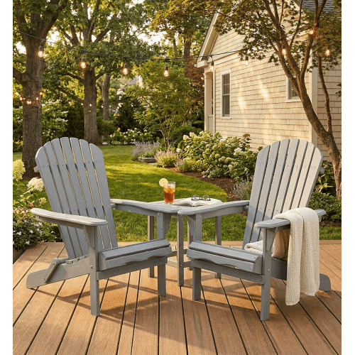 DEGUO Wood Lounge Patio Chair for Garden Outdoor Wooden Folding Adirondack Chair Set of 2 Solid Wood Lounge Patio Chair for Garden, Lawn, Backyard-Gray
