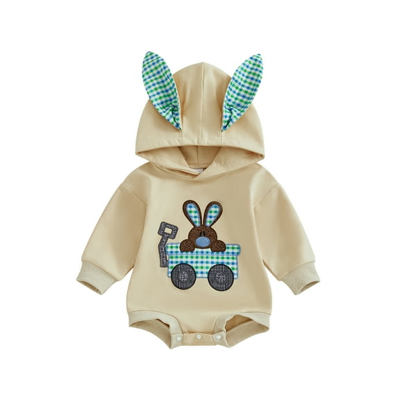 Xsylife My First Easter Baby Boy Outfit Newborn Bunny Romper Long Sleeve Hoodie one-piece Jumpsuit Infant Spring Clothes