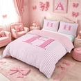 thumbnail image 2 of Meiyoeat Lovely Bow Letter H Duvet Cover Set for Girls Adults, Gentle Stripe Bedding Full for Decor, Light Pink White,Pink Reversible,3pcs,No Comforter, 2 of 6