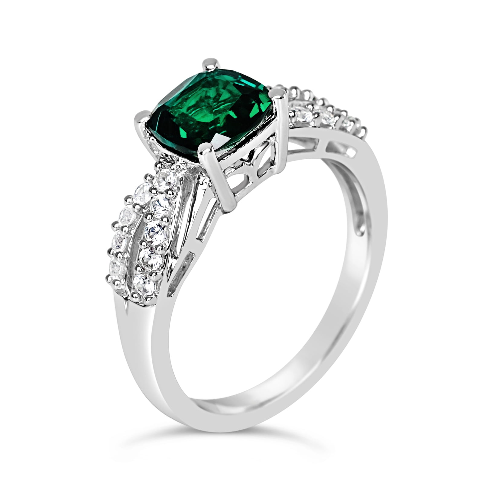 Jay Heart Designs 925 Sterling Silver Created Emerald and Created White Sapphire Ring
