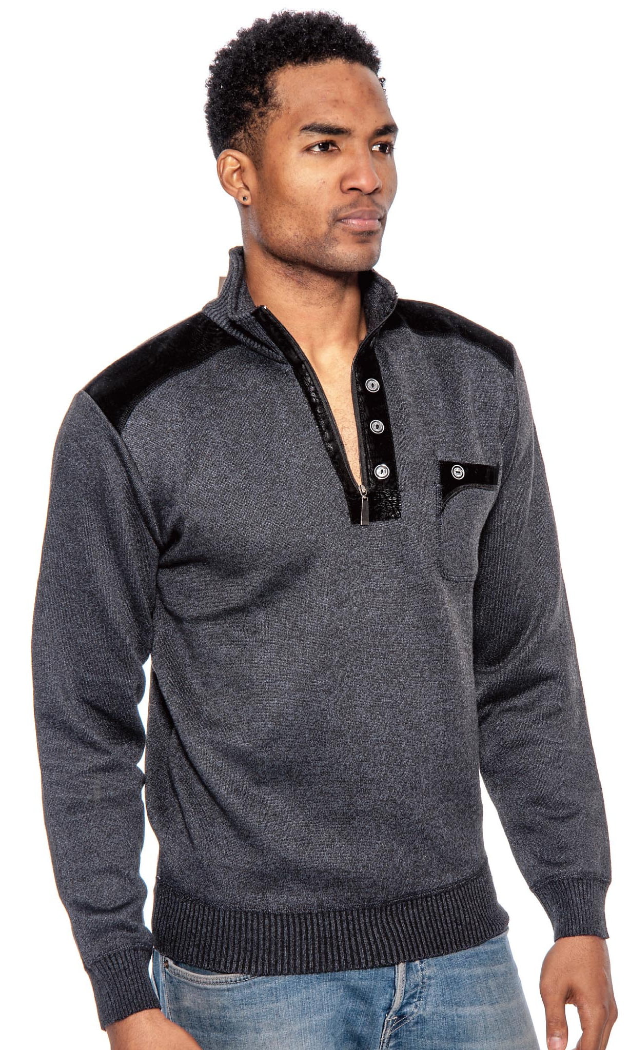 True Rock Men's 1/2 Zip Pullover Sweater-Charcoal-Small (Black, Small ...