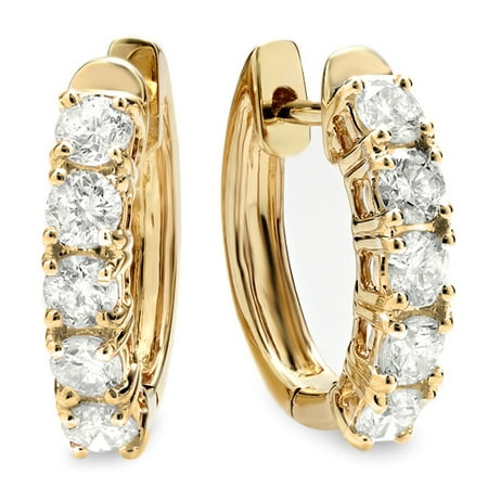 1.00 Carat (ctw) 14K Gold Round White Diamond Ladies Huggies Hoop Earrings 1 CT