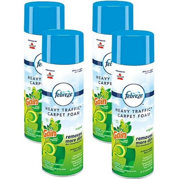 (4 pack) Febreze Heavy Traffic Foaming Carpet Cleaner, Gain, 22 Oz