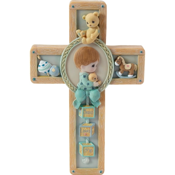 Precious Moments Jesus Loves Me, Resin Cross, Boy, 1 Each