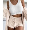 thumbnail image 4 of Thermal Three-piece Fluff Coat Spaghetti Strap Short Top Shorts Suit, 4 of 9