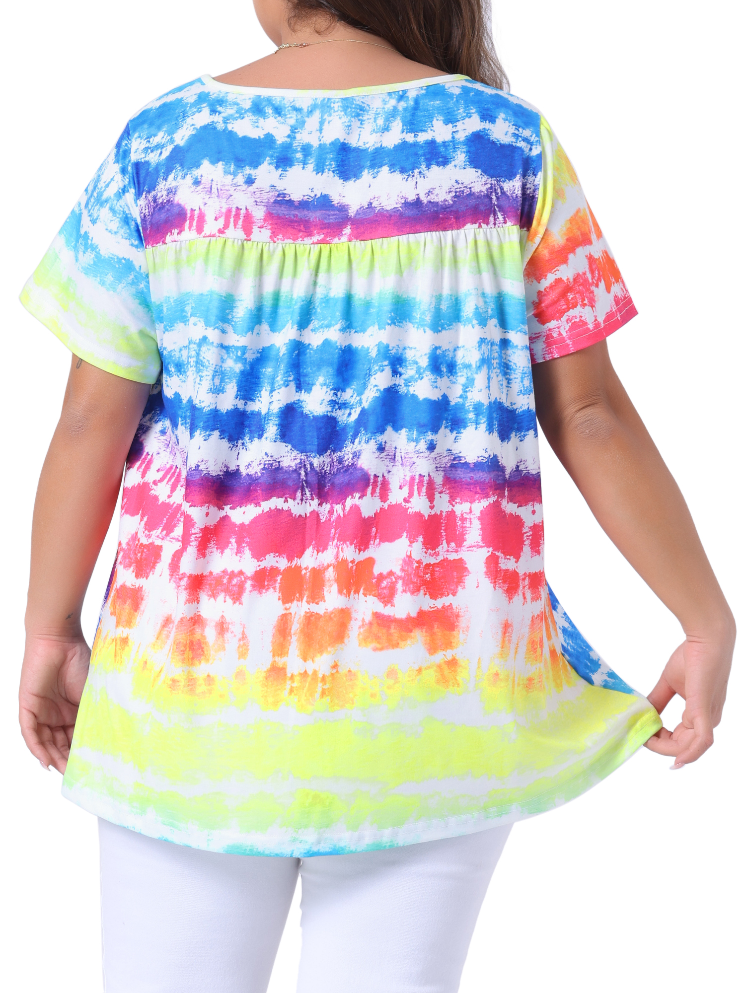 DARING DIVA Women's Plus Pleated Front Casual Blouse 1X Rainbow