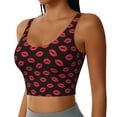 thumbnail image 2 of Gukieu Sexy Red Lips Kiss Print Women's Sports Vest, Low-neck U-shaped Removable Pad Sports Bra for Yoga, Exercise, Dance-Small, 2 of 8