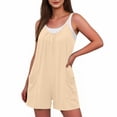 thumbnail image 3 of Tsesme Sleeveless Romper Shorts for Women Spaghetti Strap Shorts Jumpsuit Pleated Front Casual Overall Shorts with Pockets,Beige,L, 3 of 8