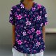 thumbnail image 2 of Blusas de Manga Corta para las Mujeres Cuello de Muñeca Lindo Lino Algodón, Impreso Suelto Camiseta para el Uso Casual, Diario Y de Verano, 2 of 4