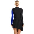 thumbnail image 2 of CHICTRY Womens Color Block Lyrical Contemporary Dance Leotard Side Split Asymmetrical Hem Dance Dress Royal Blue M, 2 of 7