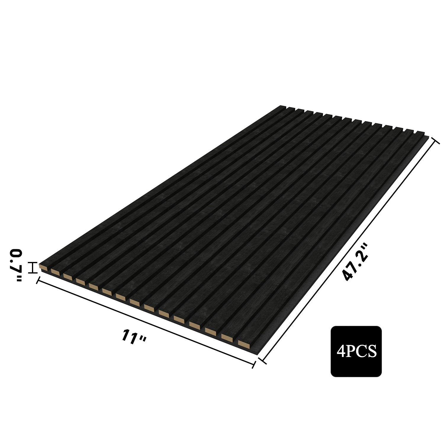 4pcs Wood Slat Acoustic Panels, 47.24" x 11.02"  inch, MDF Accent Wooden Wall Panels for Modern Interior Wall Decor, Faux Wood Wall Board Panels for Noise Reduction, Black
