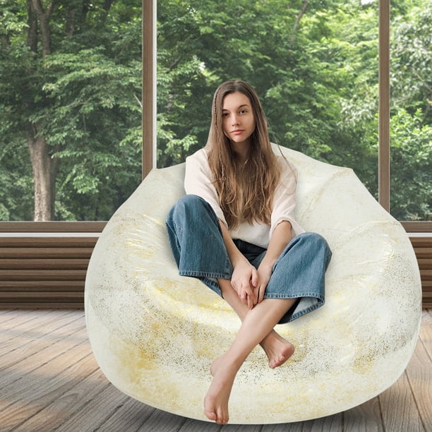 Pcapzz Clear Inflatable Plastic Bean Bag Chair PVC Sofa Chair Lazy Sofa Folding Lounge Chair Air Sofa Chair Outdoor Blow up Chair 3 feet Round Gold Walmart Business Supplies