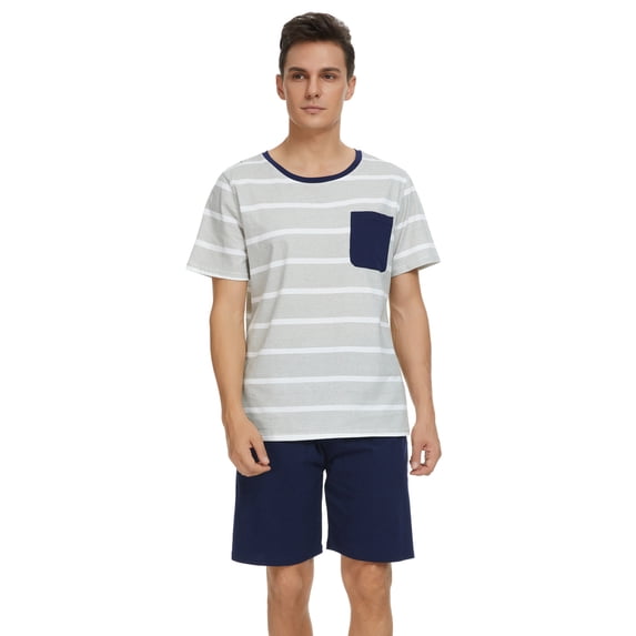 MintLimit Mens Pajamas Classic Stripe Top with Pure Pants Men's Cotton Sleepwear Pajamas Set Long Pjs Sets Collection Men Plus Size Silver S