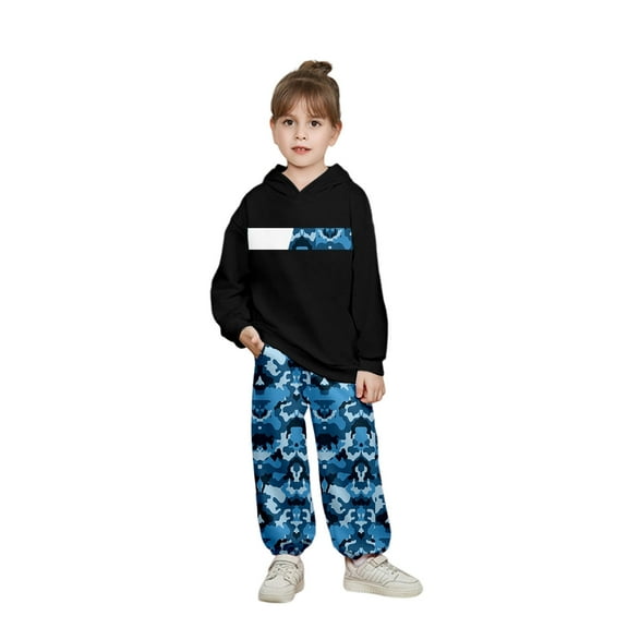Utlike Boys Outfits Sets Camo Print Hooded Long Sleeve Sweatshirt With Pants Loose Fit Casual Kids Outfit For Fall And Winter Size 9 Years-10 Years Black