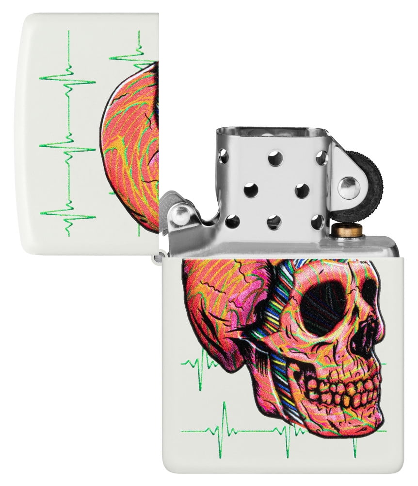 Zippo Cyber Skull Design White Matte Pocket Lighter