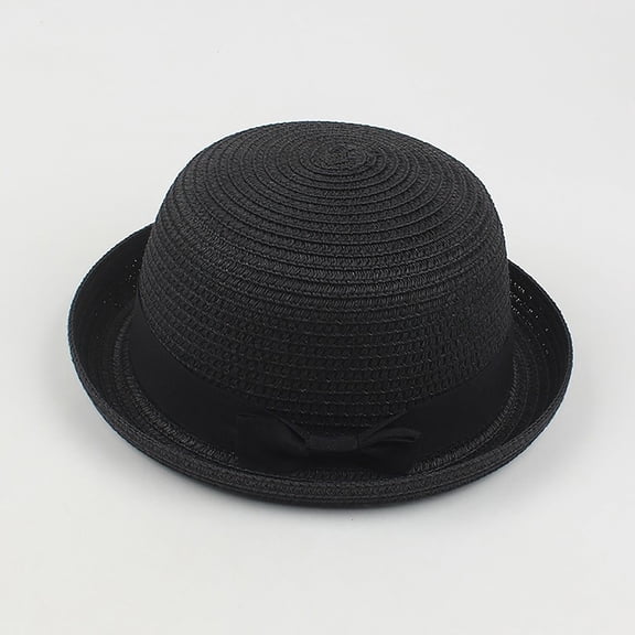 LPKRT Women'S Round Straw Sun Hat Breathable Short Brim Church Hats Uv Protection Vacation Hats Black