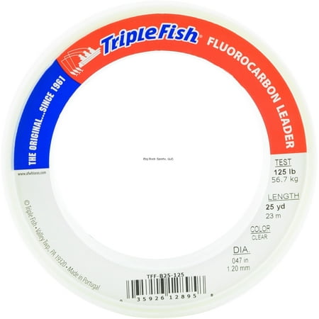 Triple Fish Fluorocarbon - Triple Fish Fluorocarbon Leader, 125 Lb (56.7 Kg) Test, 0.047 In (1.20 Mm) Dia, Clear, 25 Yd (23 M)