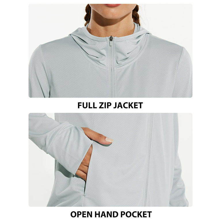 BALEAF Women's SPF UPF 50+ UV Protection Zip Up Sun Shirt Long Sleeve Hoodie  Jackets Cooling Outdoor Hiking Fishing Grey S 