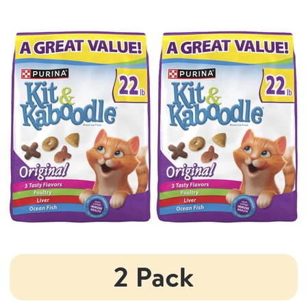 (2 pack) Purina Kit and Kaboodle Dry Cat Food Original Poultry, Liver and Ocean Fish Flavors, 22 lb. Bag