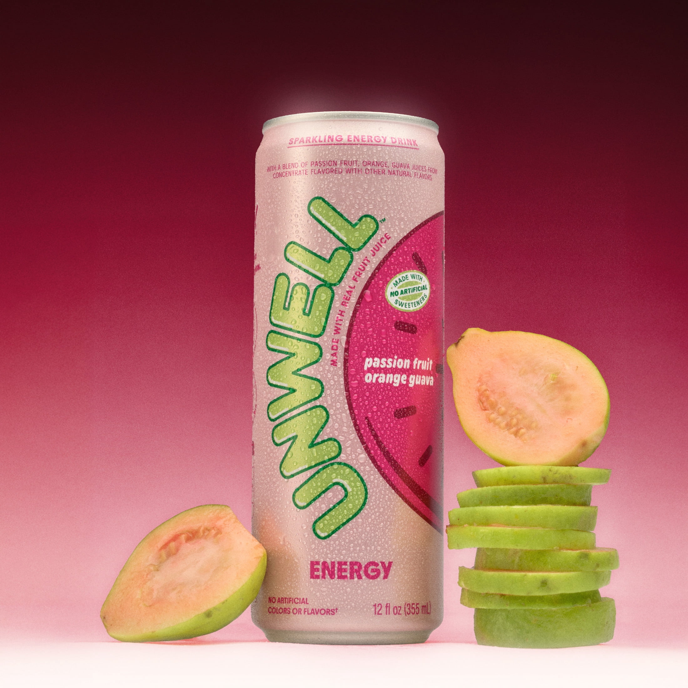 Unwell Sparkling Energy Drink, Electrolytes & Real Fruit Juice – Passion Fruit Orange Guava, 12 PK