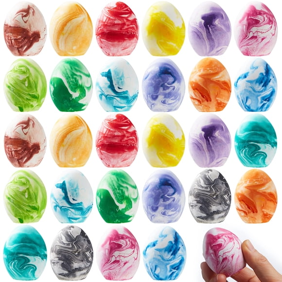 JOYIN 28 Pcs Easter Sidewalk Chalk Eggs Set, Marble Color with White Core Easter Eggs Chalks, Gifts for Boys Girls Kids Toddlers Basket Stu