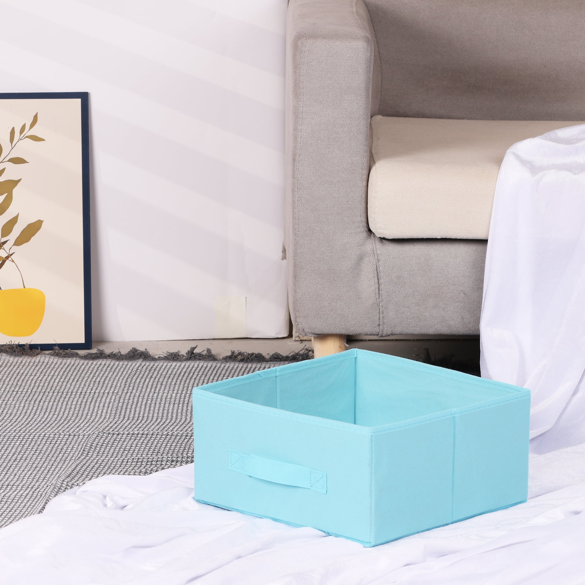 Unique Bargains Fabric Storage Cube Storage Bin Light Blue 11.8*11.8*5.9in