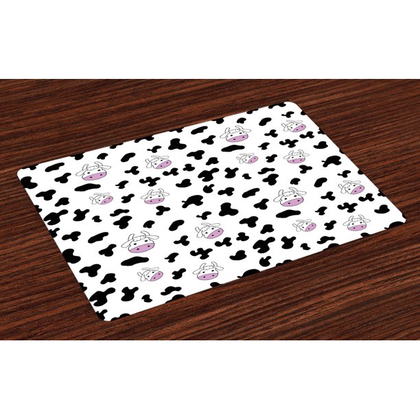 Cow Print Placemats Set of 4 Animal Cow Hide Pattern Doodle Cartoon